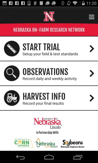Screenshot of the Nebraska On-Farm Research Network app