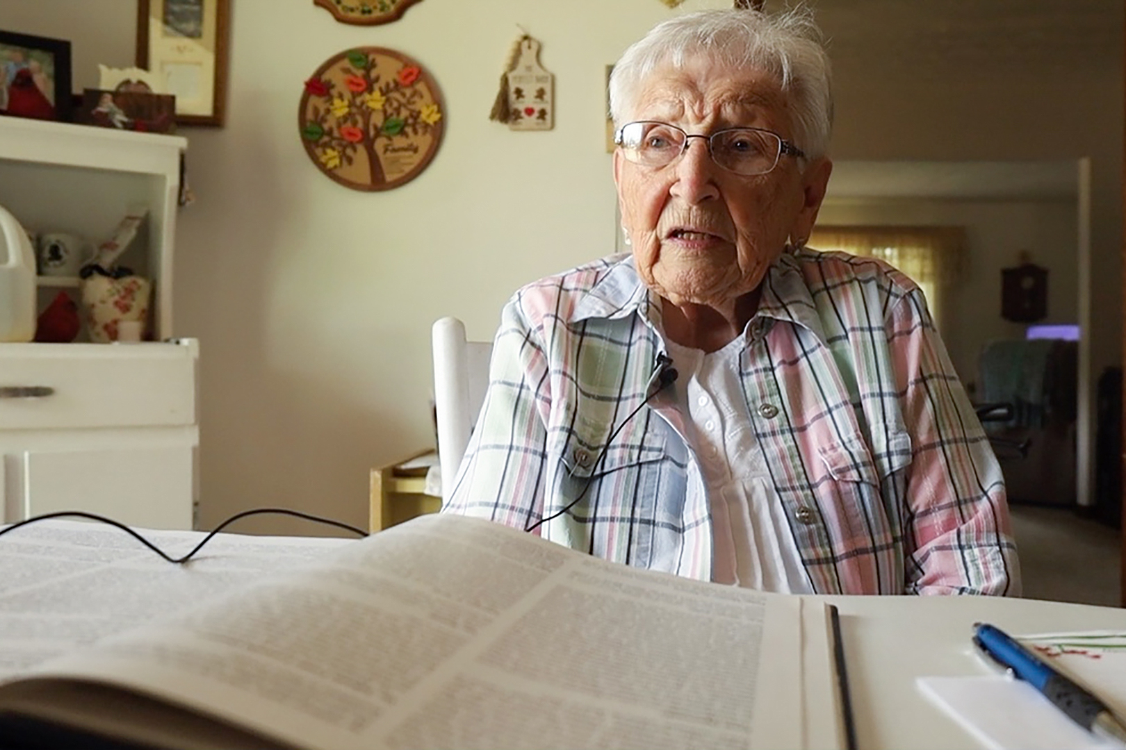 A color portrait of Delberta Peterson — Niobrara, Nebraska's oldest resident — in her home.