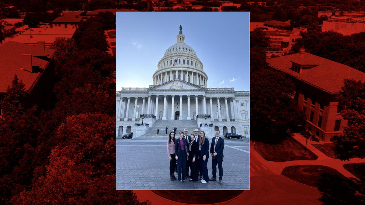 2025 UNL CARET delegate group left to right: CARET delegate Bekah Bankson, Tiffany Heng-Moss, CARET delegate Ben Steffen, Cara Pesek, Charlie Stoltenow, CARET delegate Allison Walbrecht, Derek McLean.