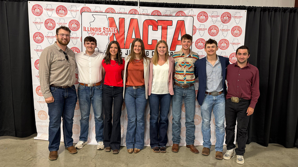 UNL Crops Judging Team coach Garrett Kuss stands with members (from left) Xavier Ettwein, Gabrielle Clifton, Maddie Weber, Abby Frank, Clinton Turnbull, Alex Banzhaf and Ryan Groff.