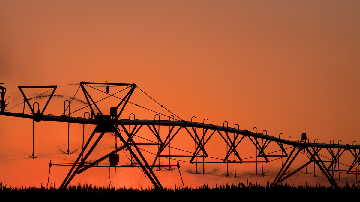 center pivot at sunset