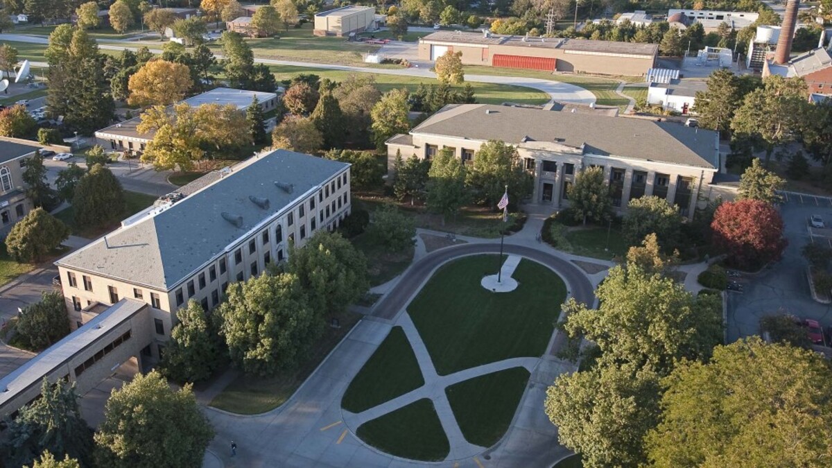 An aerial view of Chase and Leverton Halls. Links to larger image.