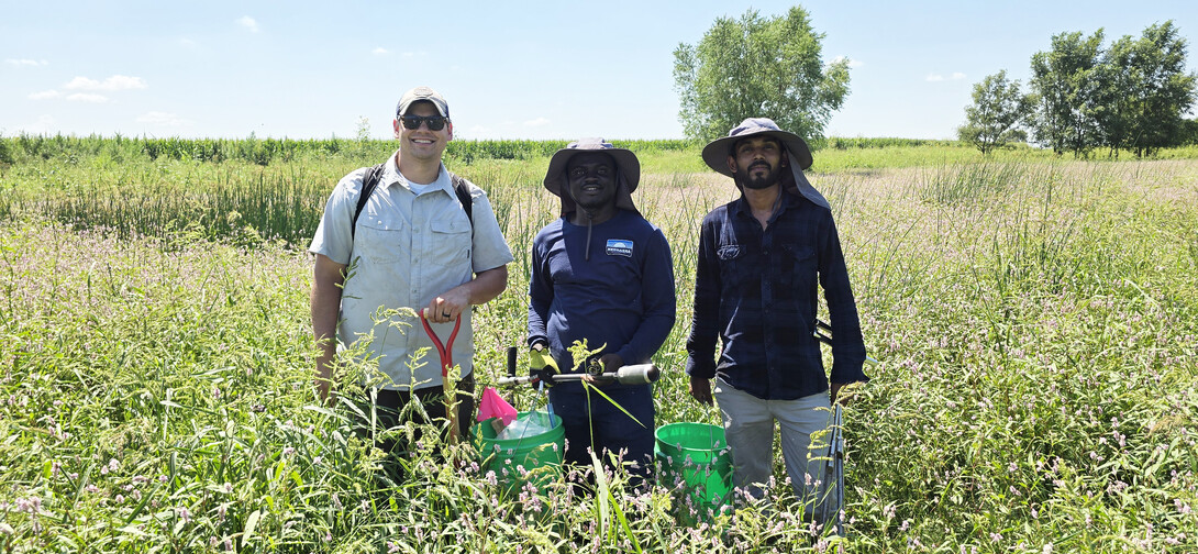 three people in field 