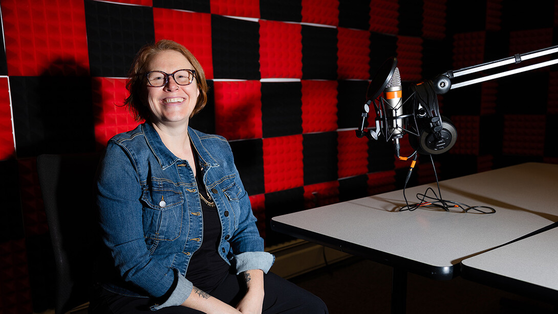 Kelli Boling is photographed in the podcast studio in Andersen Hall.