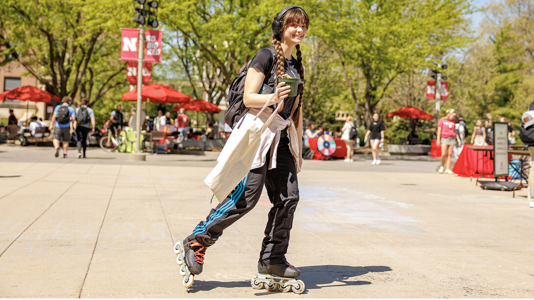 essica Hays, a junior psychology major, rollerblades through the Union Plaza at the Earthstock event celebrating Earth Day.