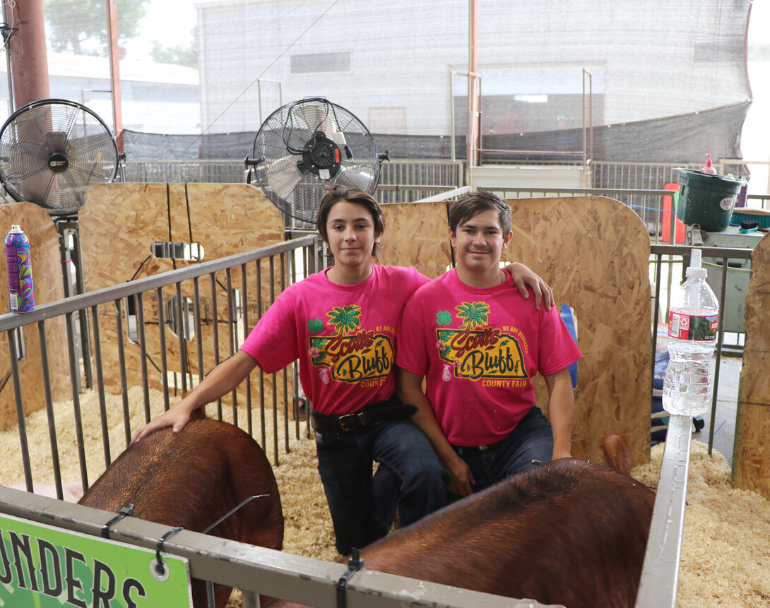 Rico, left, and Joaquin Ramirez with their pigs