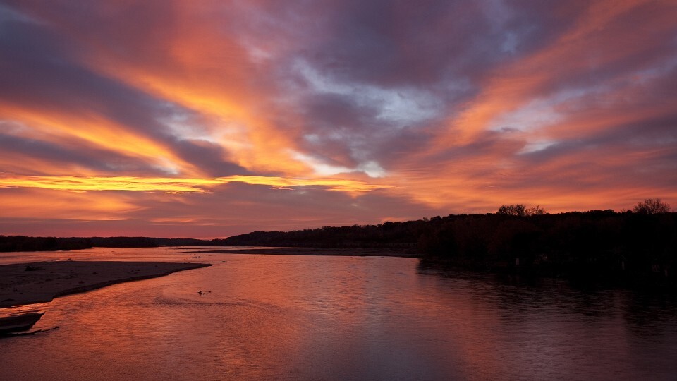 sunset over river