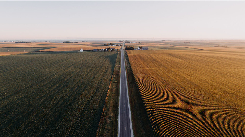 overhead view of rural road