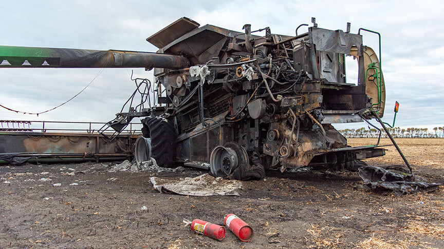 Burned out combine