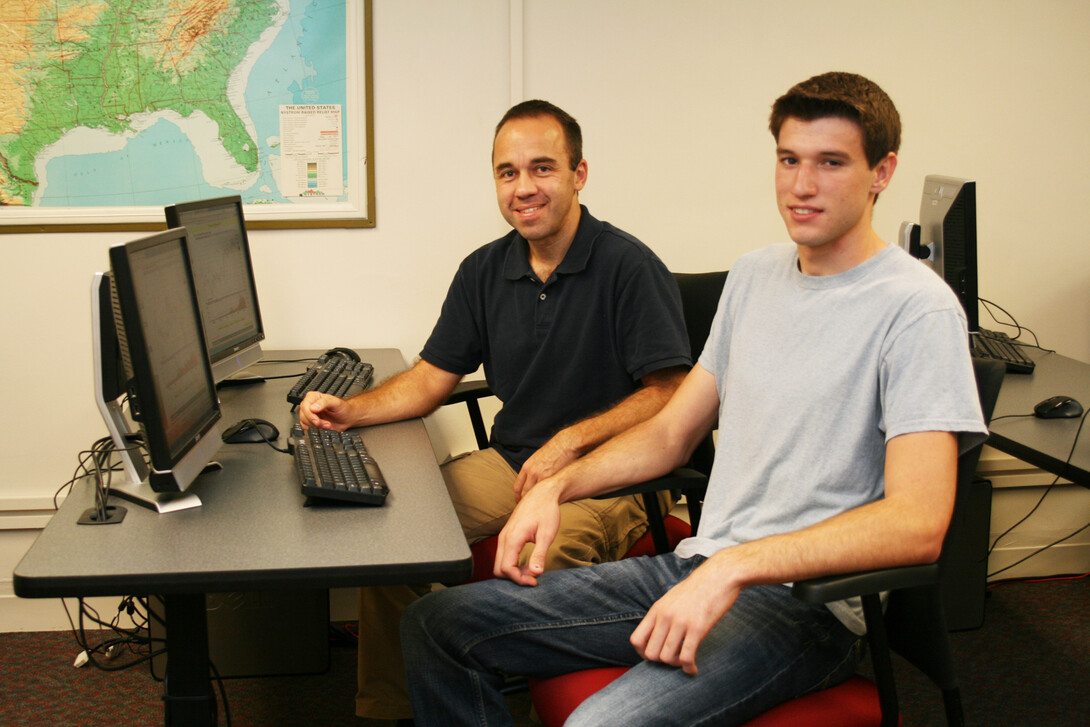 Two students working in the computer lab. Links to larger image.