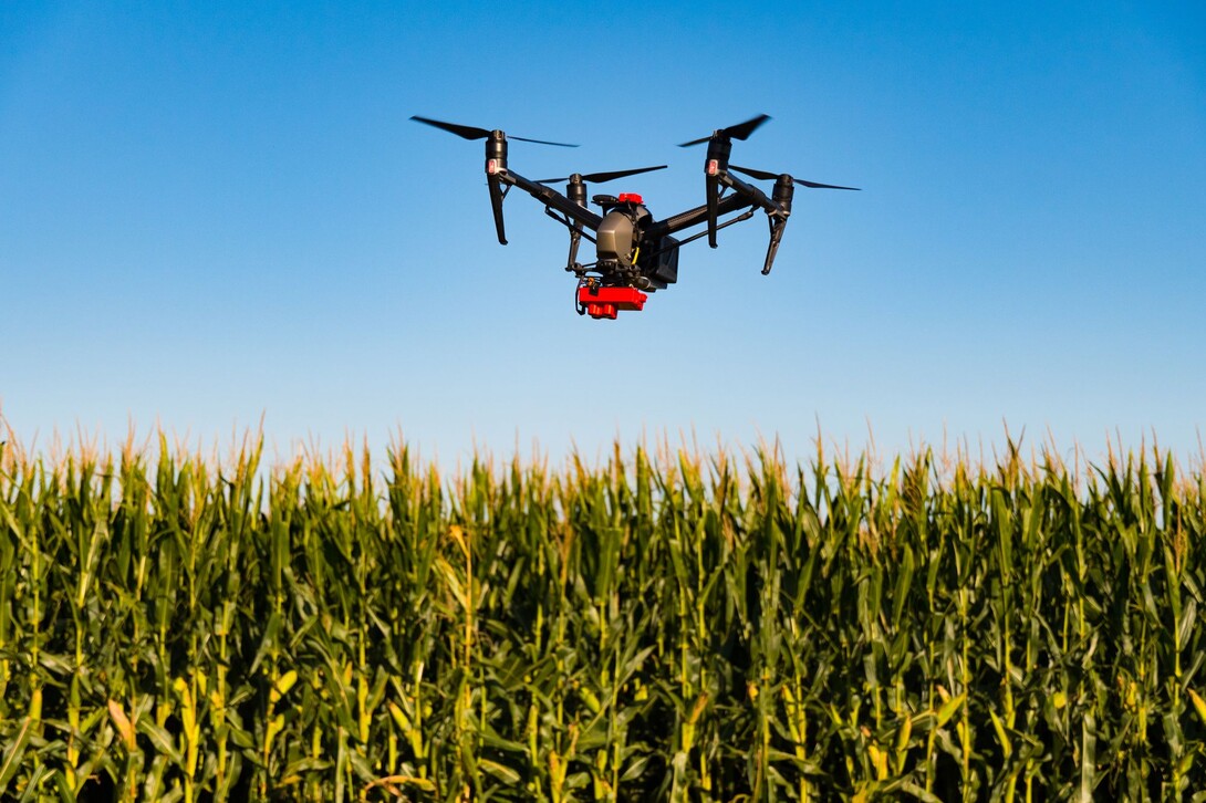 Drone surveying a field