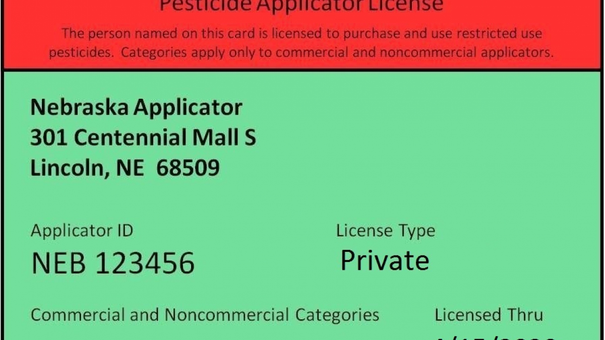 Nebraska Department of Agriculture Pesticide Applicator License example