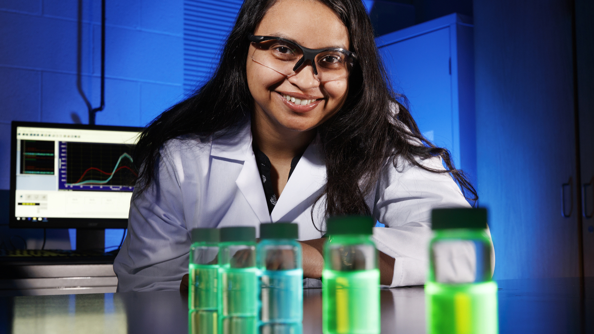 Professor Shudipto Dishari is synthesizing new polymers targeting to make the ions move faster at polymer-catalyst interface and improve energy efficiency of energy conversion and storage device. NSF CAREER Award will help her continue this effort. March 15, 2018. Photo by Craig Chandler / University Communication.