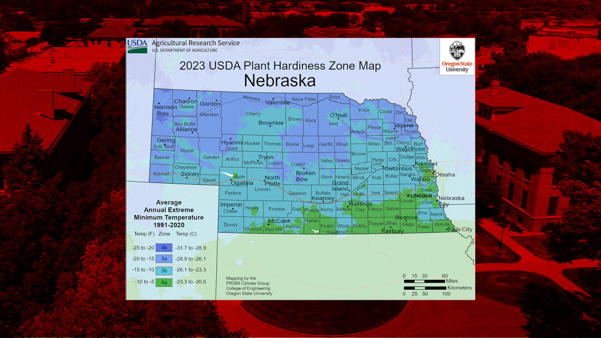 USDA map for Hardiness zones in Nebraska