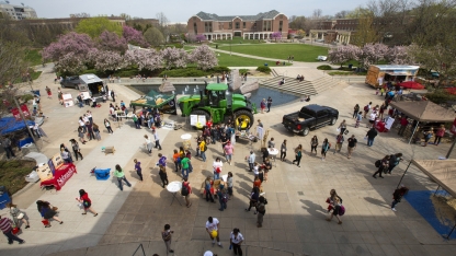 An aerial view of students at Husker Food Connection. Links to larger image.