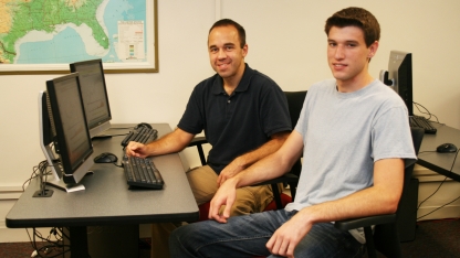Two students working in the computer lab. Links to larger image.