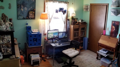 A home office with Doctor Who decor